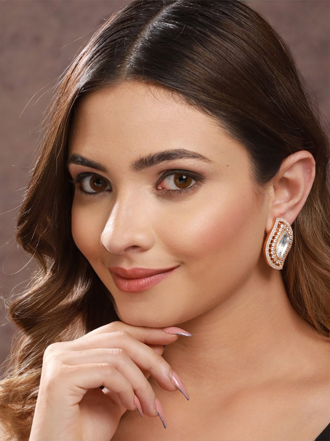 Gold Toned   Kundan & CZ Studded Studds Earrings